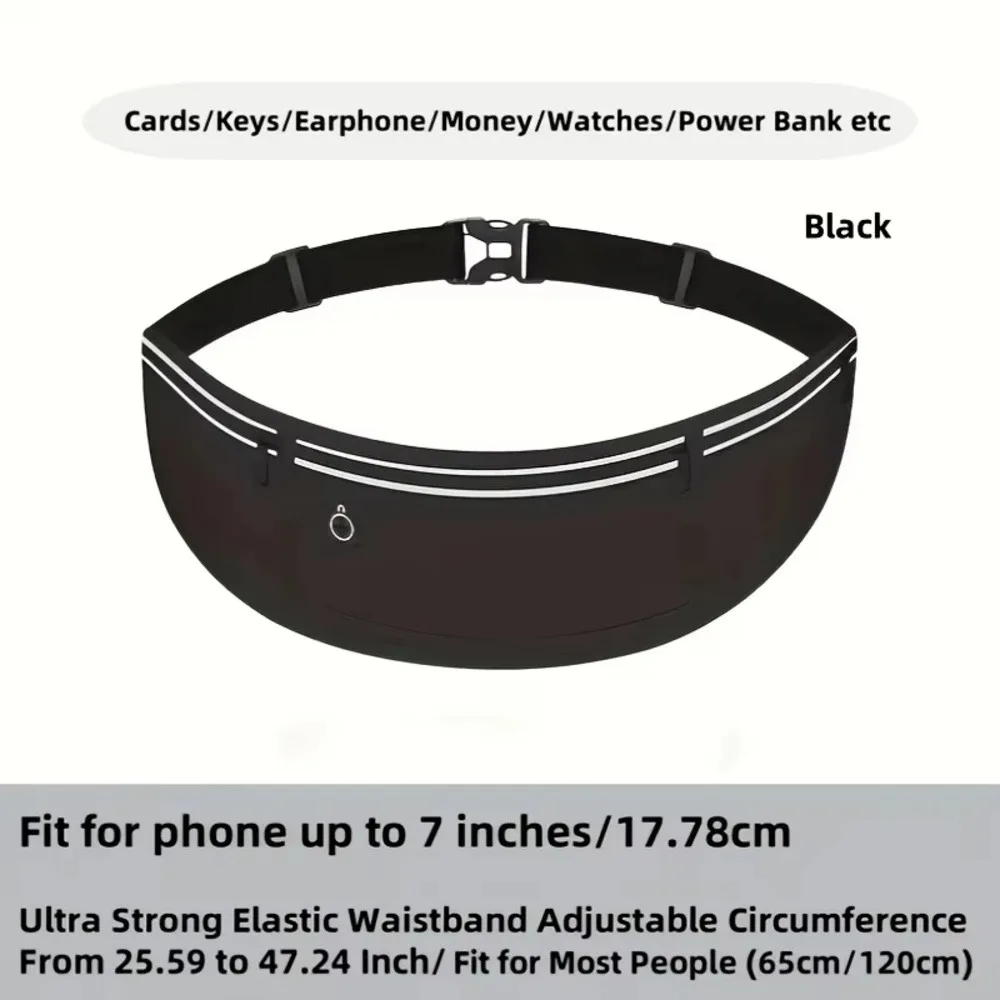 1Pcs Waterproof Sports Waist Bag Adjustable Reflective Running Phone Bag Fits Waist 65-120cm Breathable Sports Belt Bag