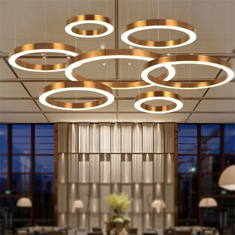 

Modern DIY gold ring chandelier hanging lights for living room shop market decoration LED lighting dimmable 110v 220v