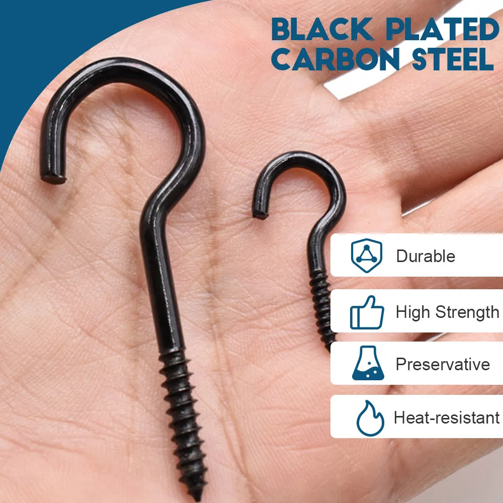 HOWSHENG Opening Sheep Eye Lamp Hook Screws Question Mark Hook 1# 2# 4# 5# 6# 7# 8# 9# 16# Black Plated Ceiling Hooks Screw-in