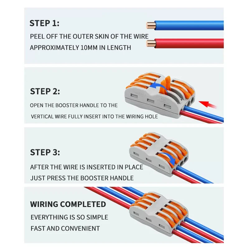 10/50Pcs Lever Wire Connectors, Compact Splicing Wire Connector, 2 3 5 Way Electrical Connectors for Quick Connect 28-12 AWG
