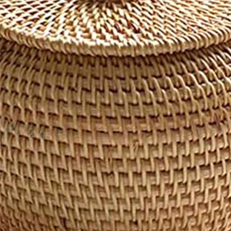 

Round Rattan Box Hand Woven Storage Box Multifunctional Desktop Tray With Lid, Storage Basket Decoration For Home