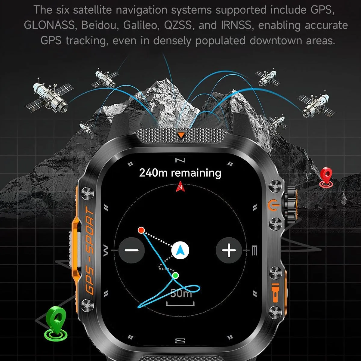Military Smart Watches Built-in GPS,Tactical Smart Watch for iPhone/Android,100+ Sport Modes with Flashlight, 2.01" Screen