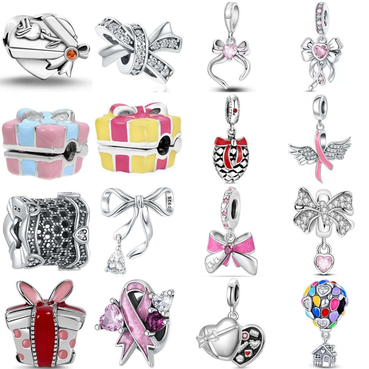 

New Fashion 925 Sterling Silver Gift Box Hot Air Balloon Bow DIY Fine Beads Fit Original Pendant Women Bracelet Accessories Gift