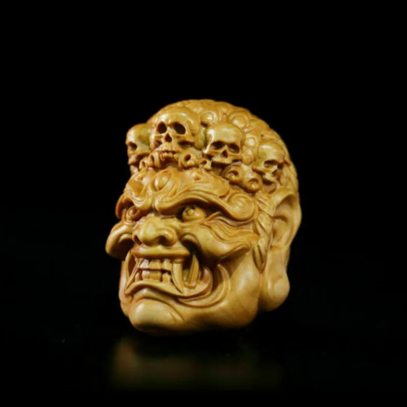 

China Boxwood Solid Wood Carving Hand piece Bu Dong Ming Wang Statue