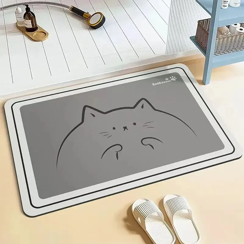 Cat Printed Bath Door Mat Diatom Mud Bathroom Kitchen Rugs Water Absorption Anti-skid Household Porch Home Entrance Floor Carpet