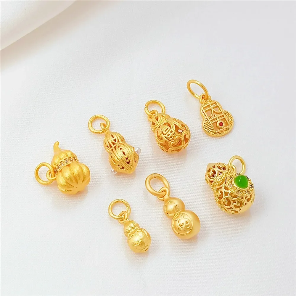 

Copper Plated with 18K Gold and Set with Zirconium Three-dimensional Gourd "Fu" Character Pendant Diy Bracelet Necklace Accessor