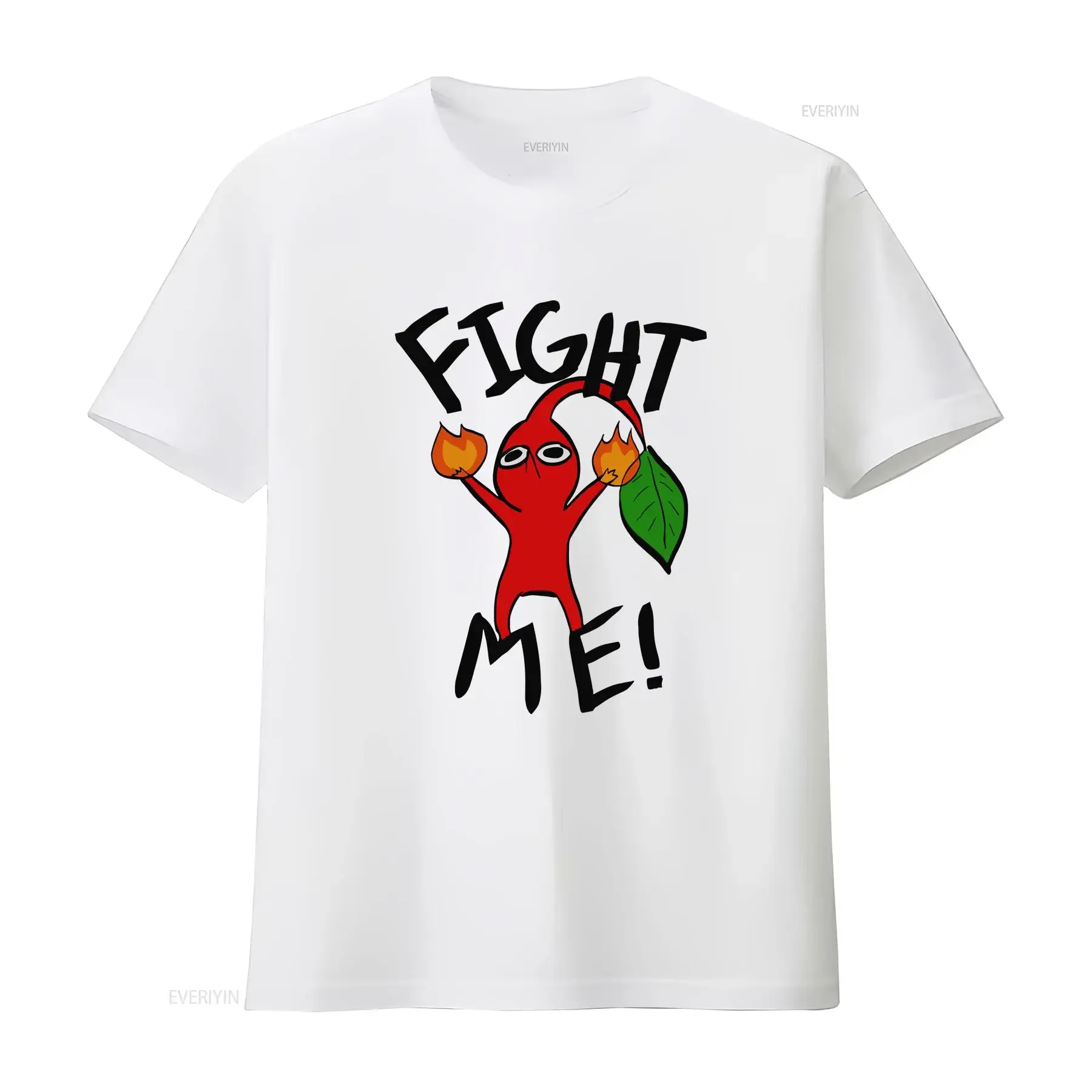 Fight Me Red Pikmin T-Shirt für Männer aus reiner Baumwolle, neuartiges O-Ausschnitt-Design, lange oder kurze Ärmel, vintage-gewaschen, stilvolle Mode.