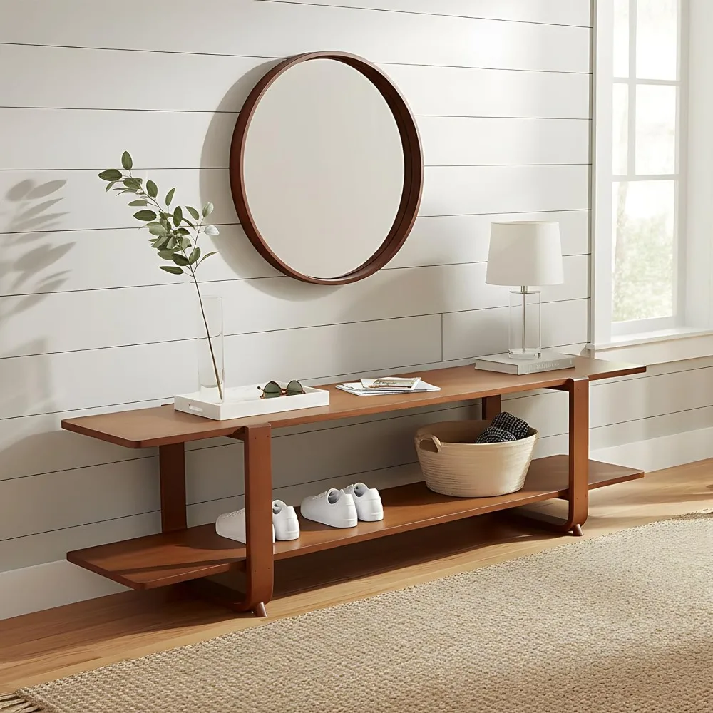 TV Stand for Up to 65 Inch, Mid Century Modern Entertainment Center with 2-Tier Open Shelves, Storage Media