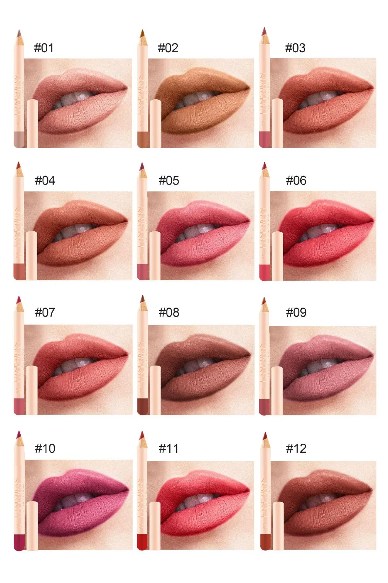 12ชิ้นลิปสติกดินสอเขียนขอบปาก set pulpen สีนู้ดผิวด้านปากกา lipstik Tahan lama กันน้ำแต่งหน้าคอนทัวร์สำหรับผู้หญิง