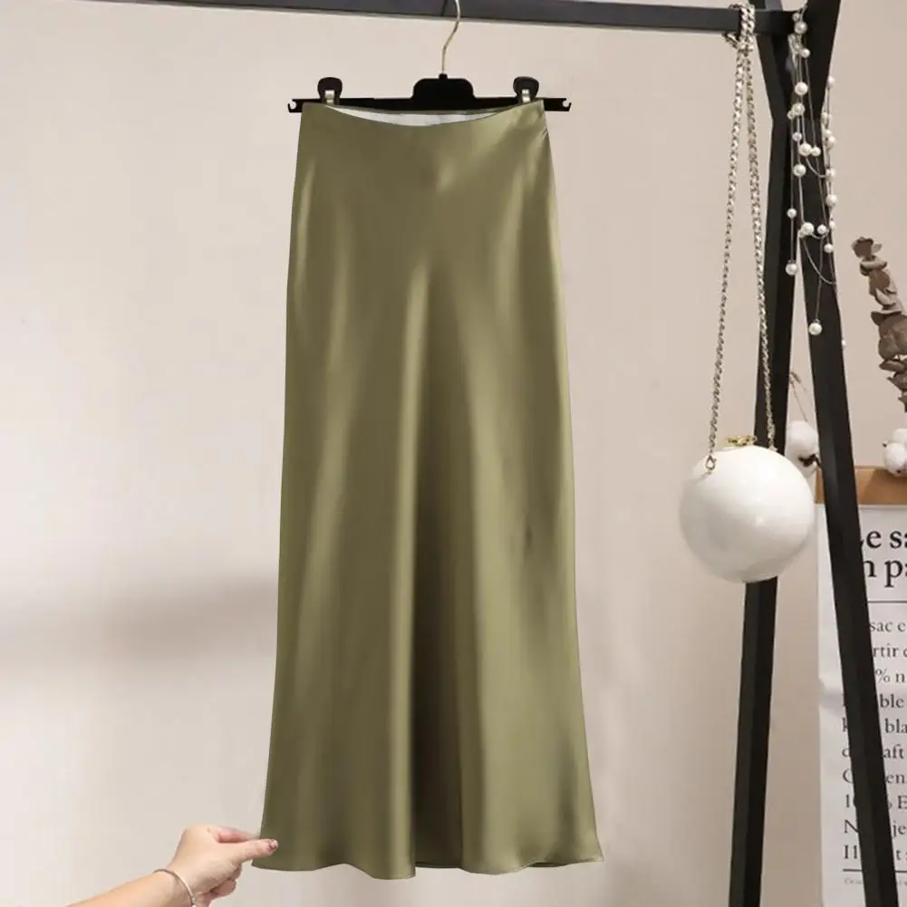 Elegant Women's Skirts High Waist Silk Satin A-line Skirt Lady Fashion Solid Color Purple Long Skirts for Women Fashion 2024