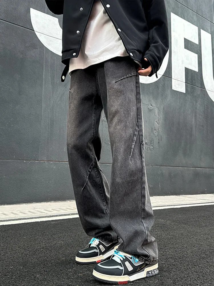 

Loose Straight Leg Men's Jeans Casual American Retro Trendy Wide Leg Pants Spring Autumn Wearable Classic Blue Denim Trousers