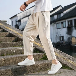 Linen Wide Men Pants New Korean Trousers Oversize Linens Streetwear Male Spring Summer Pants Casual Men Clothing Sweatpants