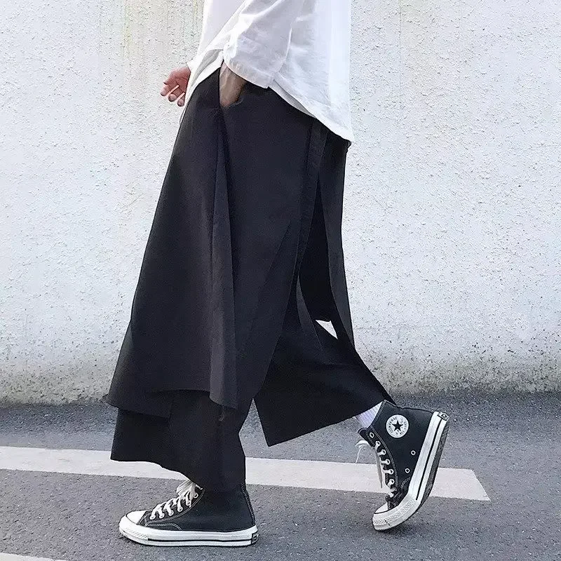 Fashion Black Straight Cropped Pants Streetwear Men's Casual Pants Wide Hip Hop Tang Suit Flared Pants Online Chinese Store