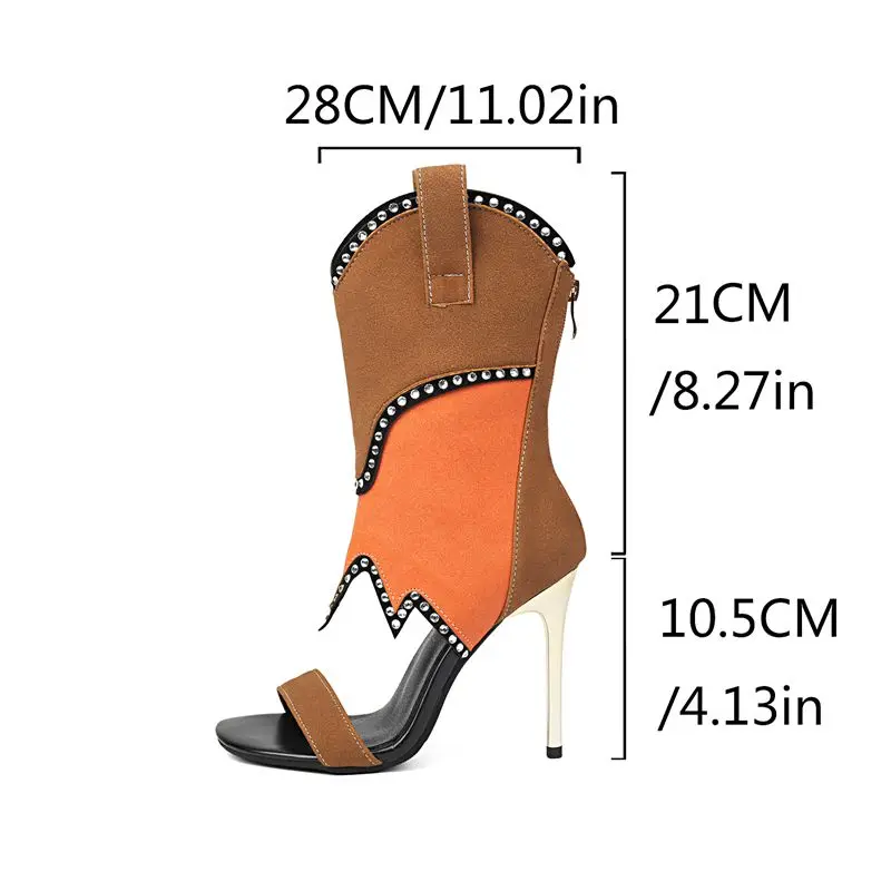 REAVE CAT Orange Flock Suede Women Sandals Open Toe 11cm Stiletto Heel Mixed Color Zipper Crystal Big Size 44 45 46 Dating Shoes