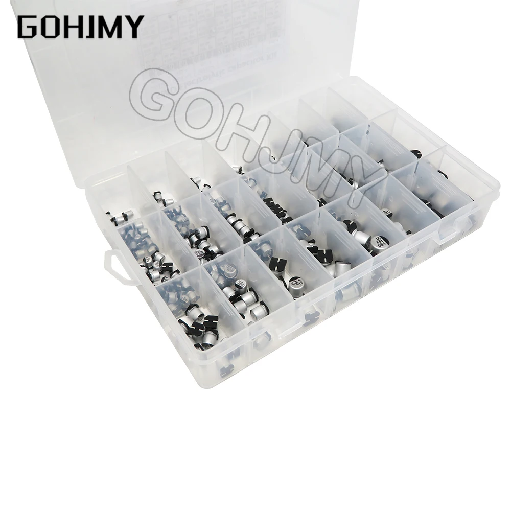 

1uF~1000uF 6.3V-50V Total 400PCS 24Value pumuddsy SMD Aluminum Electrolytic Capacitors Assortment Kit + box