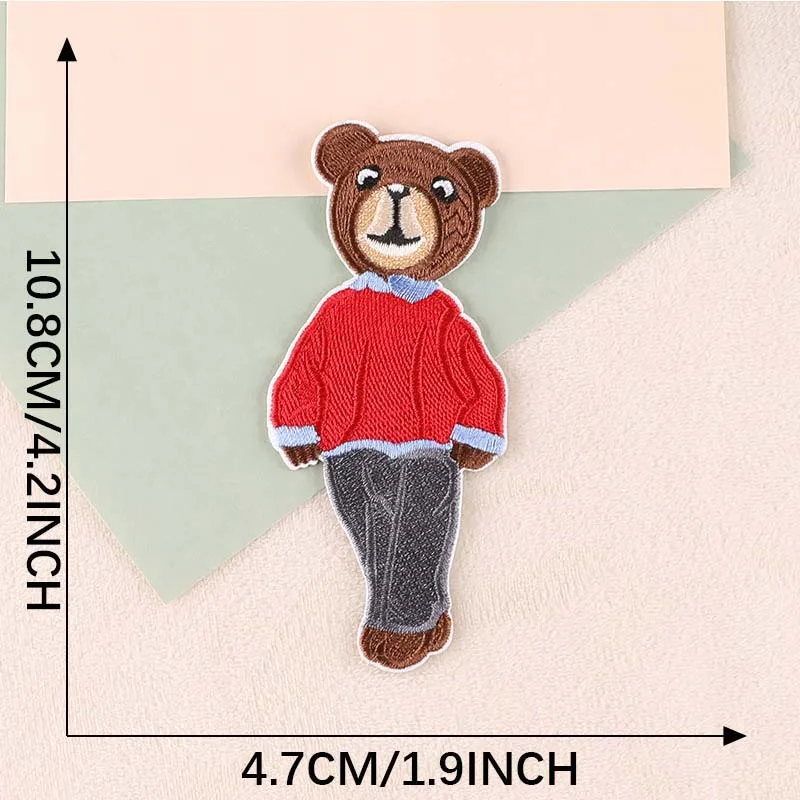 2/4 Stück Cartoon-Tier-Aufnäher Selbstklebend, Stoff-Bären-Stickerei-Applikation Aufkleber für Kleidung, Kleidungsreparaturband Nähzubehör – Detail 6