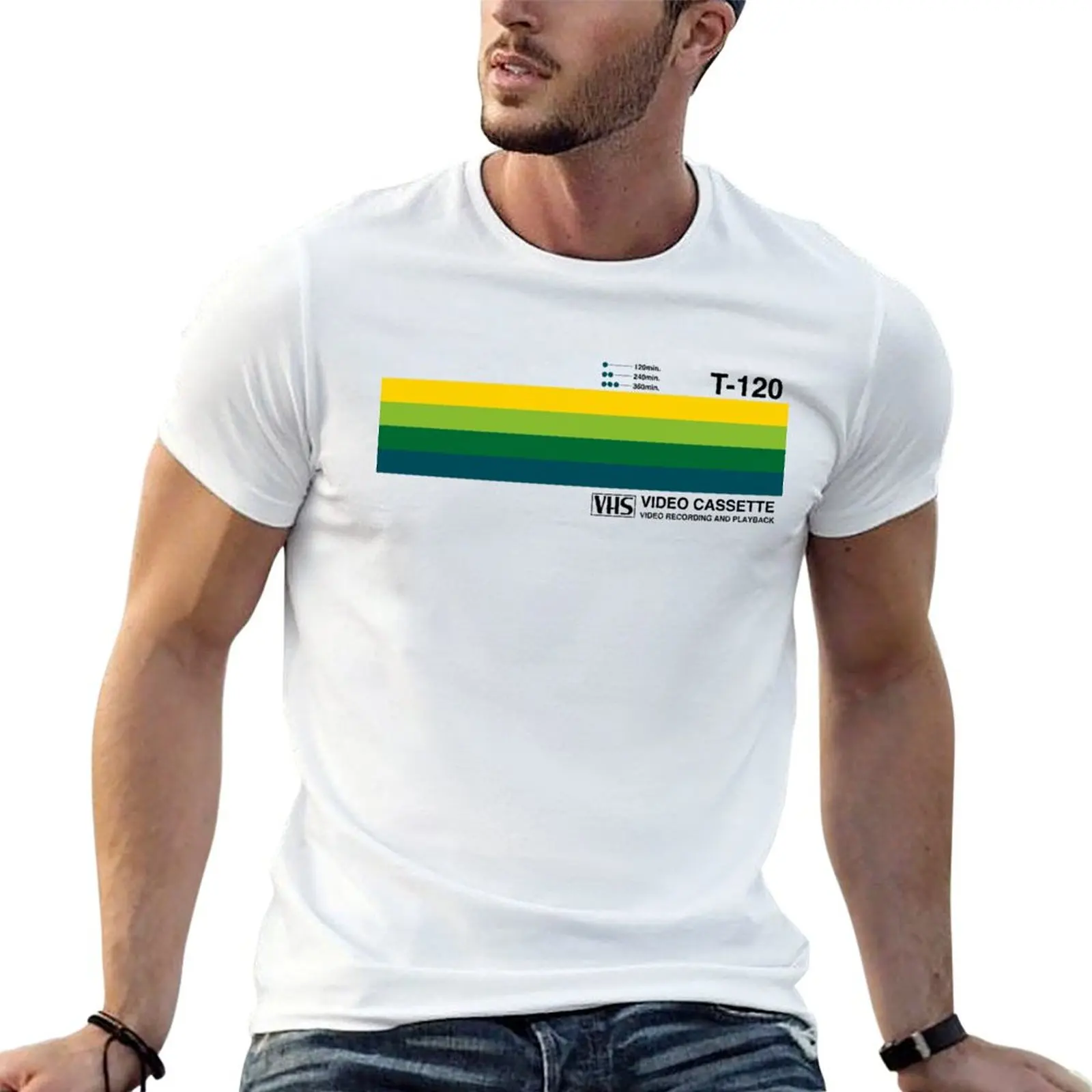 Camiseta Sunrise Video Cassette VHS, camiseta essencial para homem, camiseta de algodão preta lisa para homem, pacote de camisetas