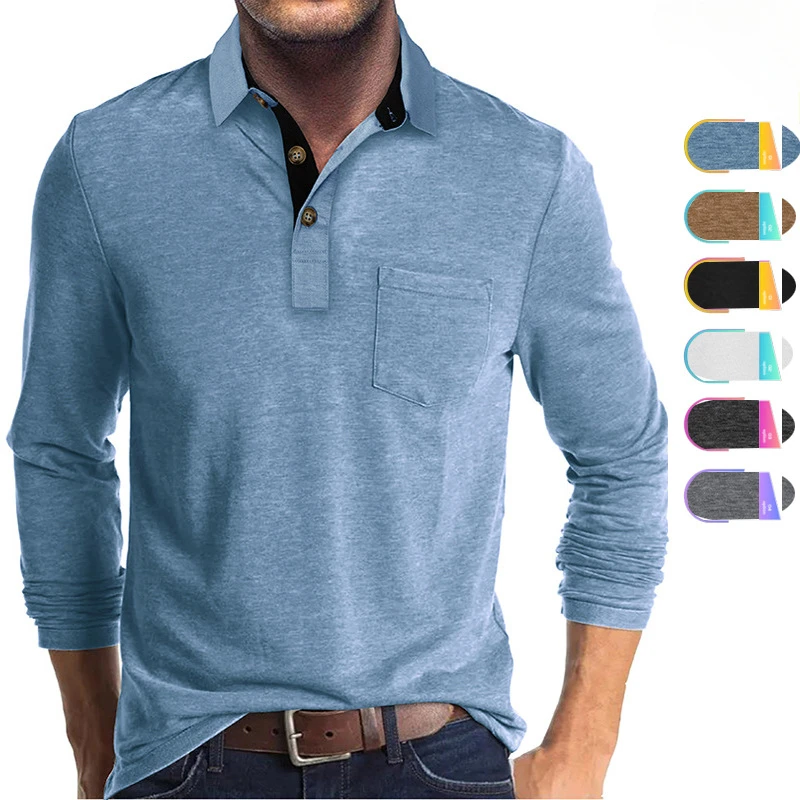 

European And American Men's Summer Casual Long Sleeved Shirt Fashionable Solid Color Lapel Autumn Winter Plus Size Shirt
