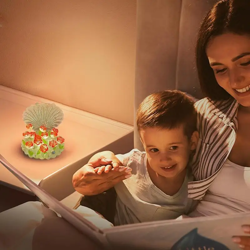 Luz de noche de playa, lámpara de concha hecha a mano, decoración de concha, luz nocturna con diseño de rosas, luz nocturna decorativa, decoración de baño y playa