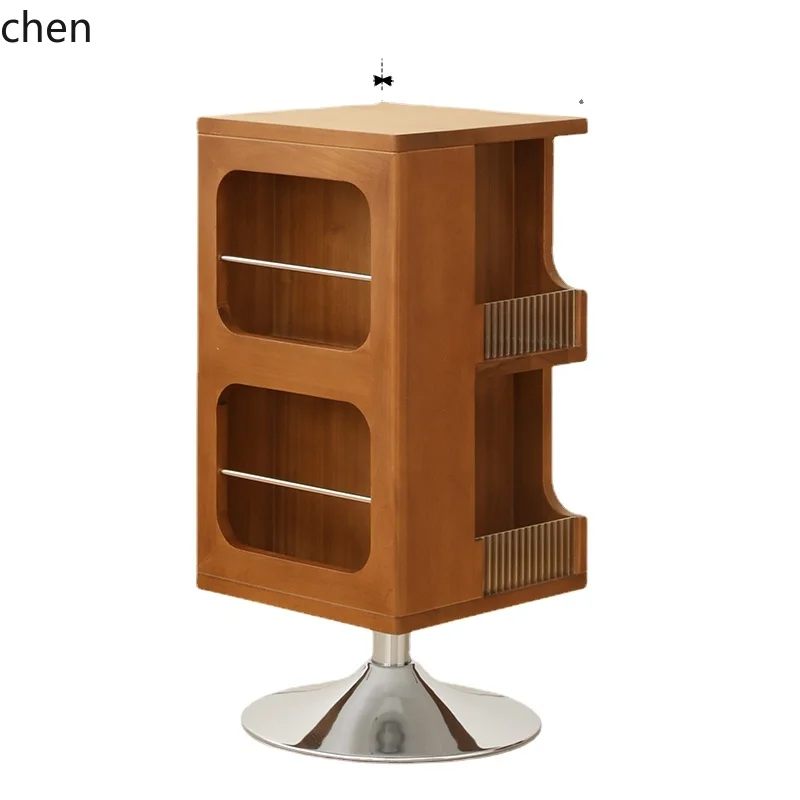 ZML Solid Wood Rotating Side Table Movable Sofa Side Cabinet Bedroom Bedside Table