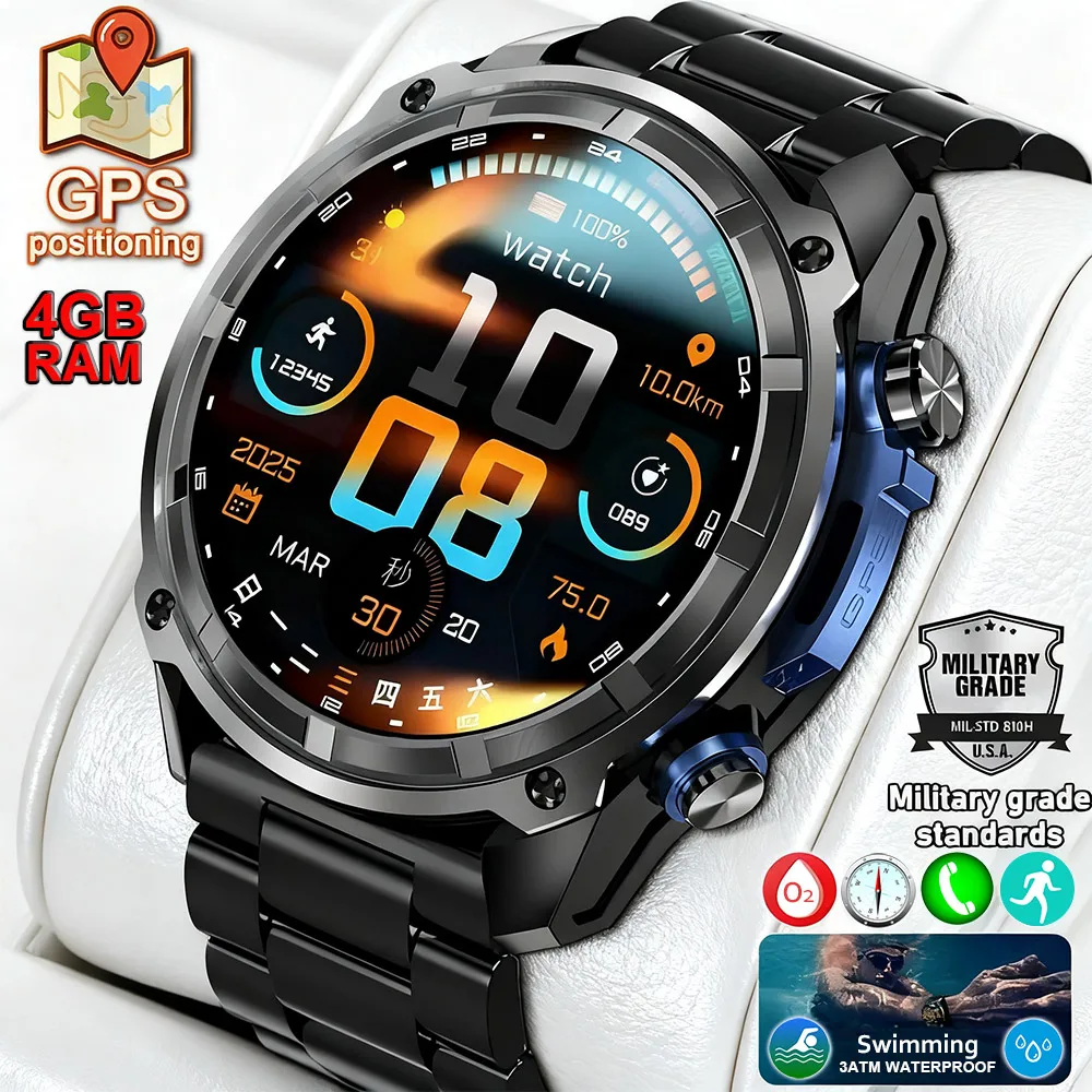 2025 nuevo reloj inteligente GPS hombre mapa sin conexión 30m impermeable 860mAh batería grande reloj inteligente militar hombres 4GB almacenamiento reproductor de vídeo
