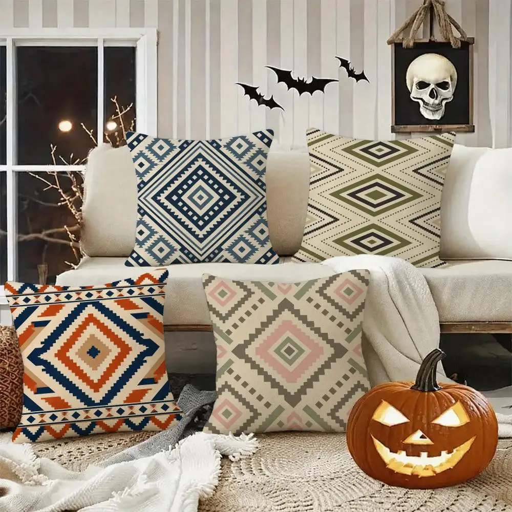 Cat Portrait Decor Cushion Cover Halloween decoration trick or treat cushion cover, ghost, pumpkin head, bat decoration