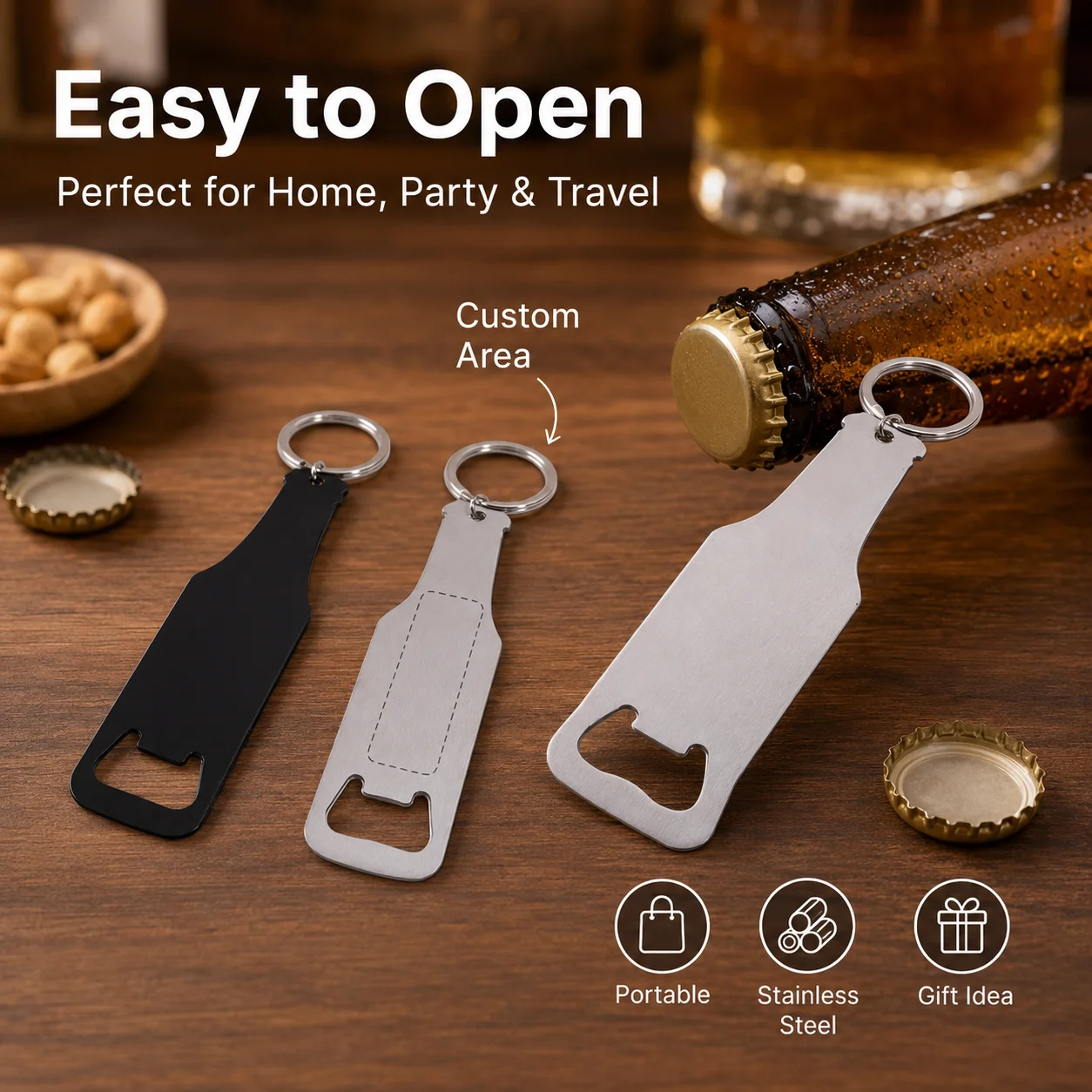 Bottle Opener Keyring - Personalized Bottle Opener Keychain 2 Sizes