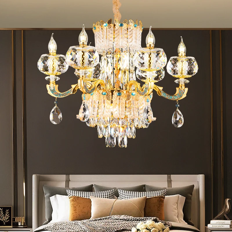 European Candle Crystal Living Room Light Simple European Chandelier Duplex Loft Restaurant Bedroom Hotel Project Club Lobby