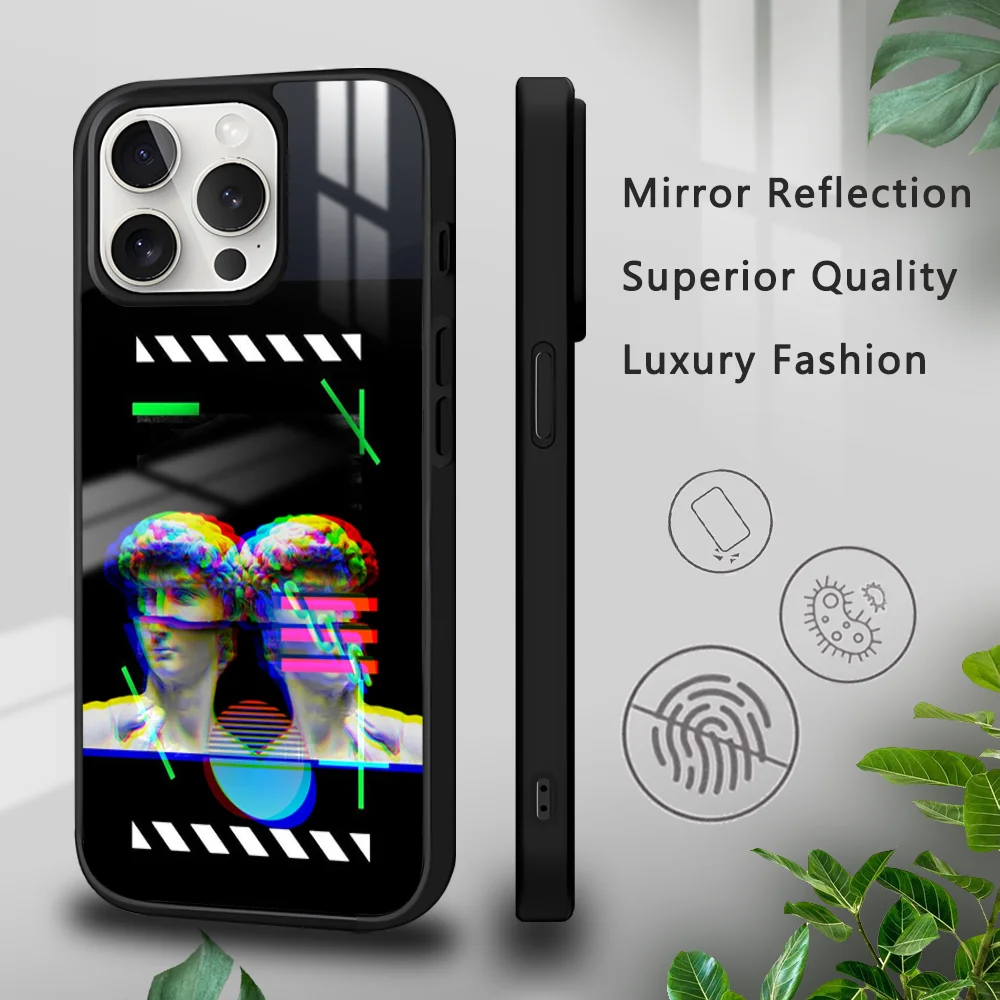 

Funny Art D-David Statue Black Phone Case For iPhone 15 14 13 12 11 Pro Xs Max Mini XR X 7 8 Plus luxury Mirror Hard Funda