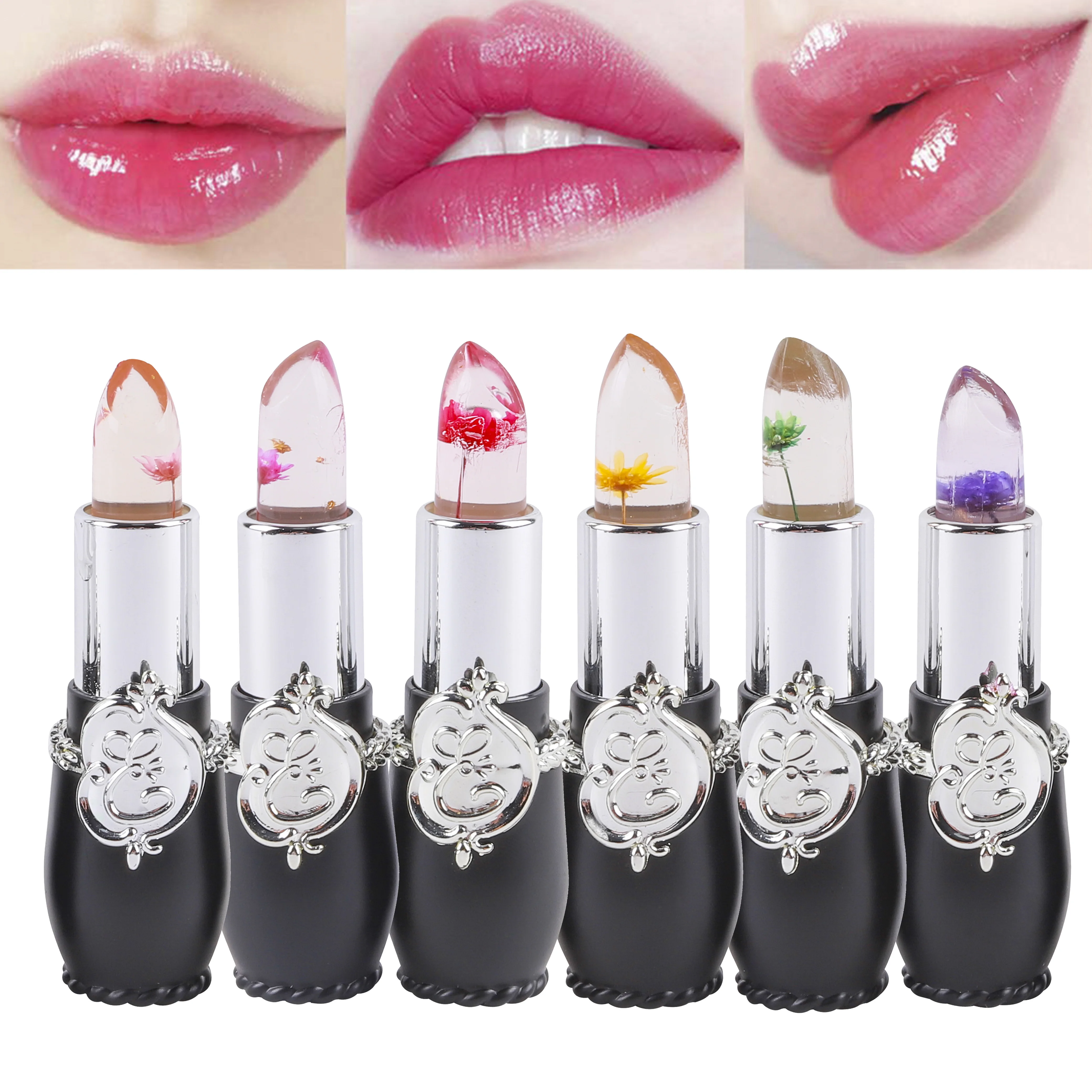 6-Kristall-Blumengelee-Lippenstift, langlebig, nahrhaft, Lippenbalsam, Feuchtigkeitscreme, magische Temperatur, Farbwechsel, Lipgloss