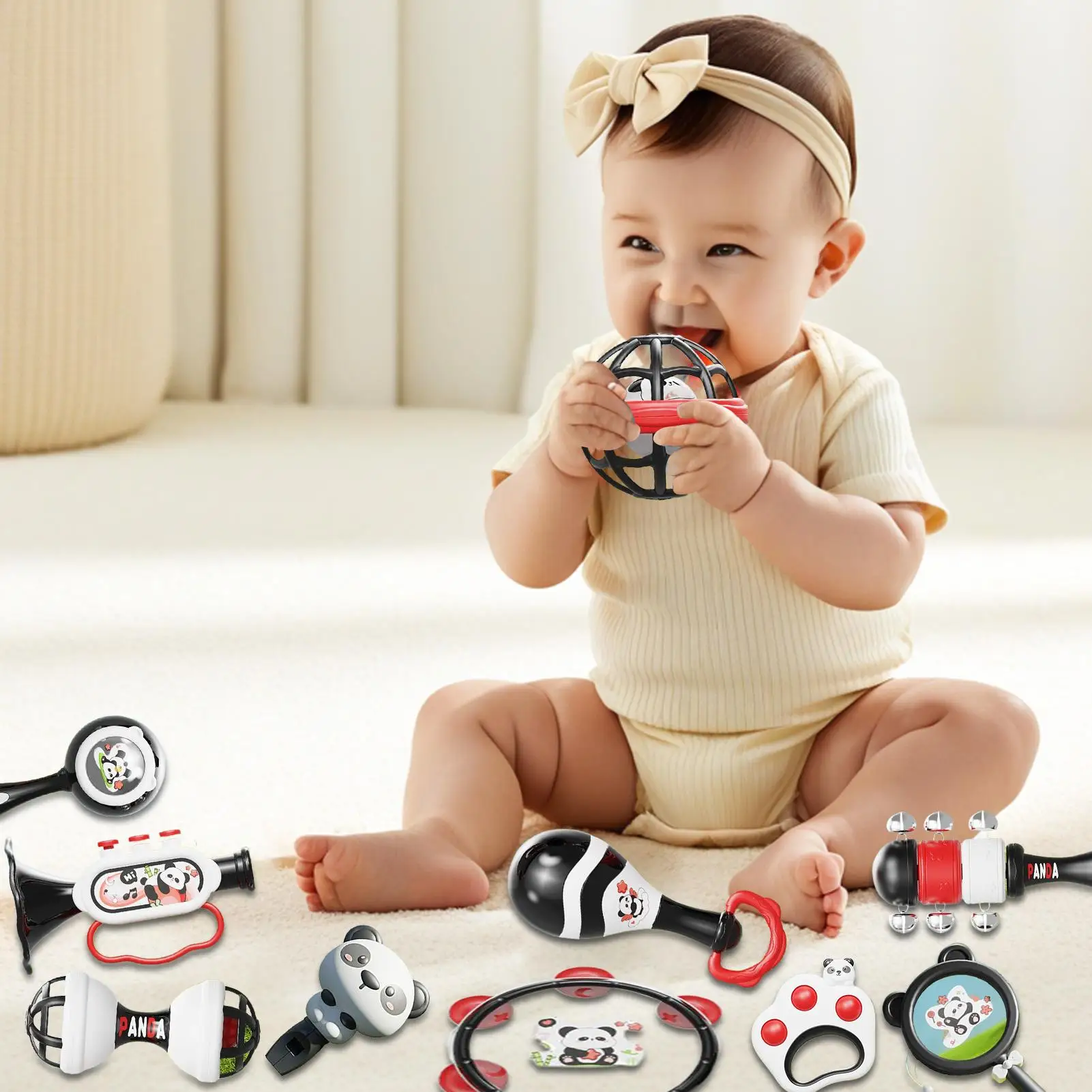 

Rattle Toy Set Panda Grab Shake Rattles Sensory Teether Musical Instruments For Early Childhood Development Preschool Learning