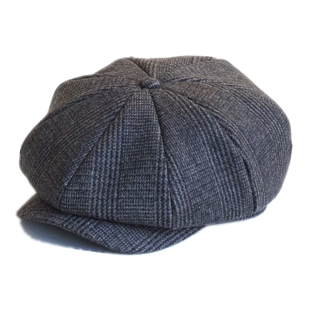 NEWSBOY Wool Men Hat Tweed Plaid Newsboy Cap British Style Brand Flat Cap Woolen Octagonal Hat Autumn Winter Male Beret