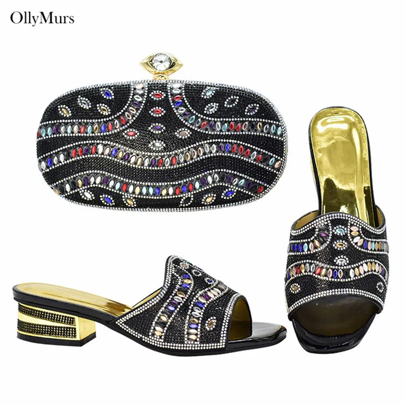 Summer Style New Arrival Ladies Italian Shoes And Bag Set Decorated With Rhinestone African Shoes With Purse Set For Party