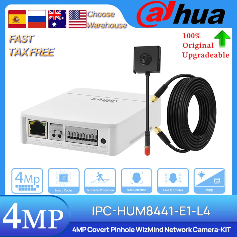 

Dahua Original IPC-HUM8441-E1-L4 4MP Covert Pinhole WizMind POE Network Camera-KIT Starlight IVS SD Slot Smart Object Detection