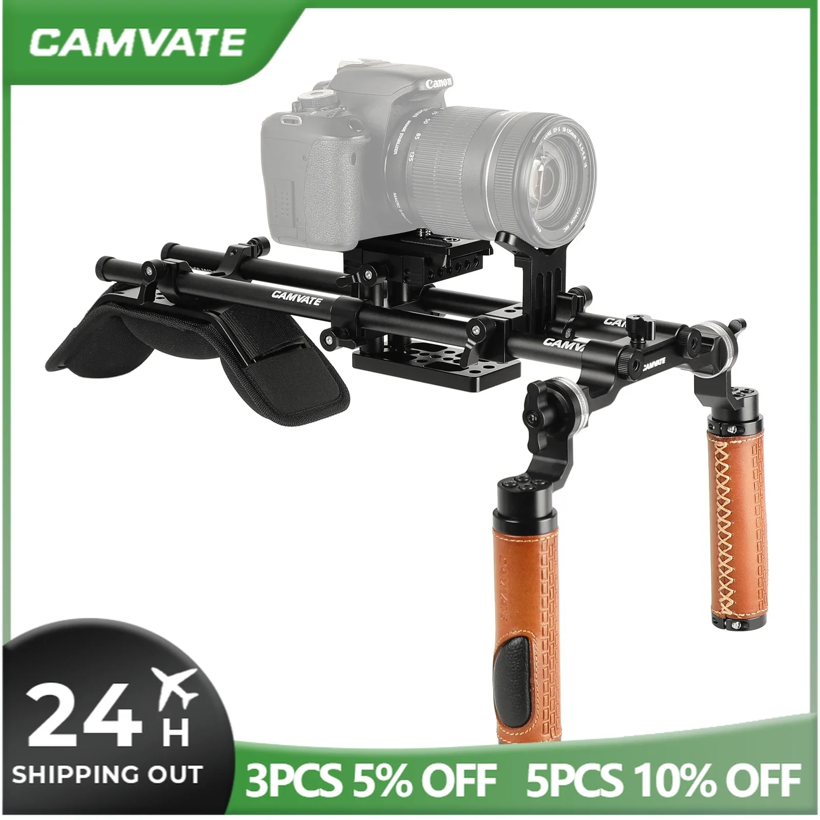 CAMVATE Pro Shoulder Mount Rig With Manfrotto Quick Release Baseplate & ARRI Rosette Leather Handle For DSLR Camera/DV Camcorder