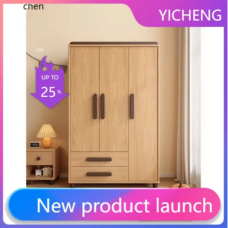 

LYY Wardrobe Solid Wood Bedroom Home Simple Wardrobe Three-Door Closet