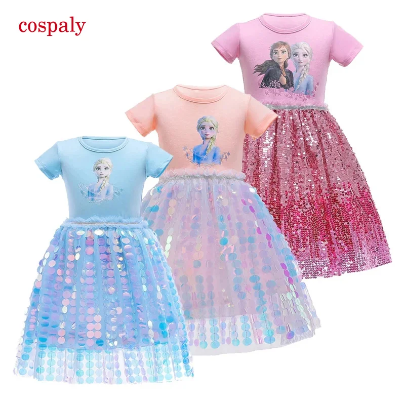 A Girls Frozen Anna Elsa Kids Princess Sequins Dresses Toddler Cosplay Unicorn Dress Girl Teen Birthday Gown Party  Vestidos