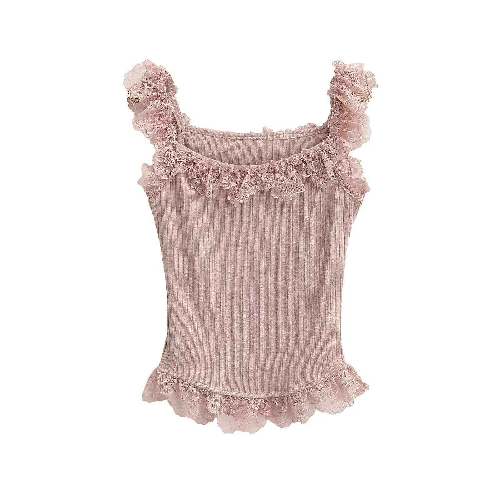 Pure Desire Lace Trim Gebreide Band Vest Vrouwen Sexy Pittig Meisje Innerlijke Slijtage Bovenkleding Faionable Anti Aging Kleine Top