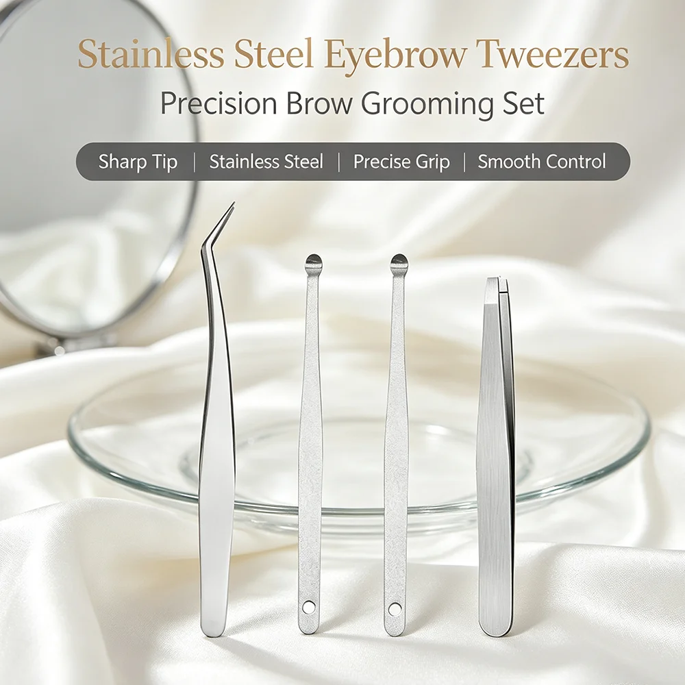 Shape Eyebrow Tweezers With Ear Pick For Home Beauty Modify Brow Outline Clear Fine Hairs And Ear Debris Easily For Daily Face