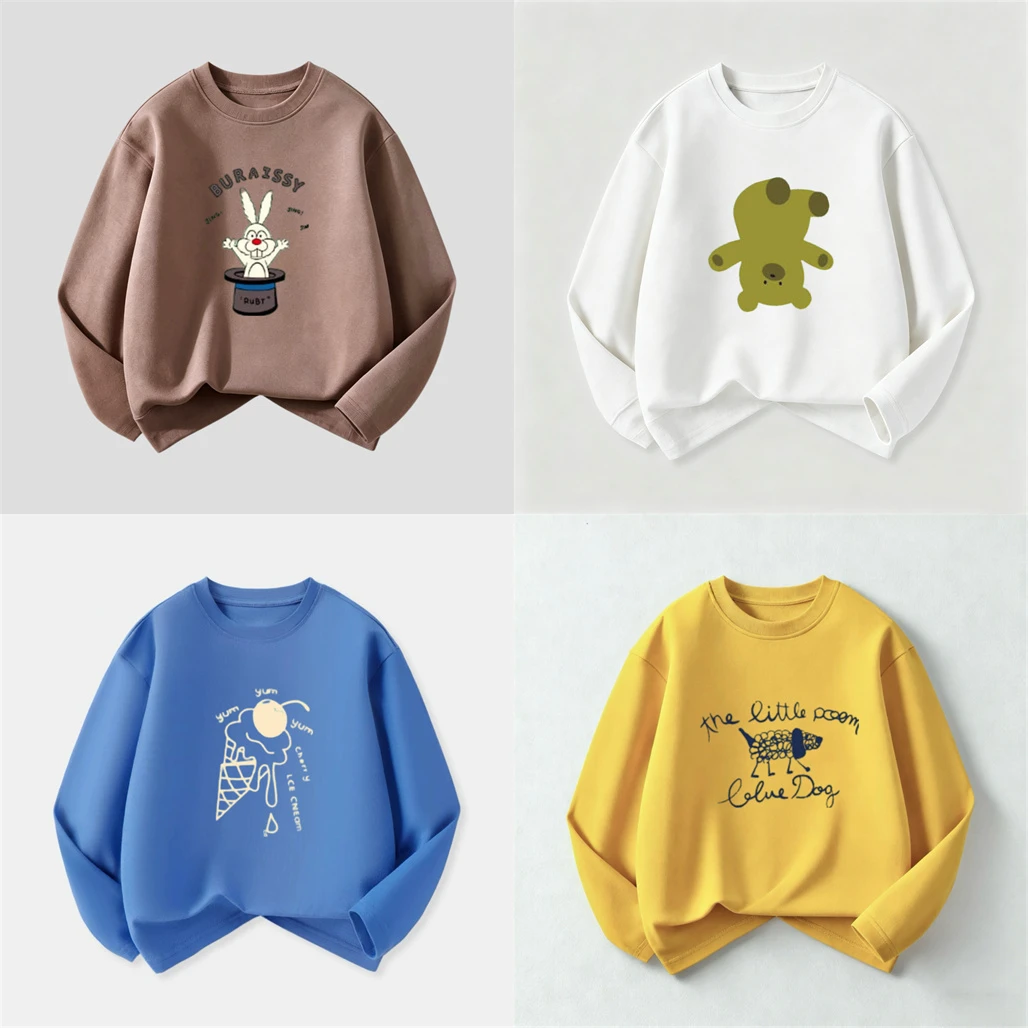 Fashion Casual Clothing For Boys And Girls New Design Printed Tshirt Solid Color All-match Base Shirt Cotton Long-sleeved Tops