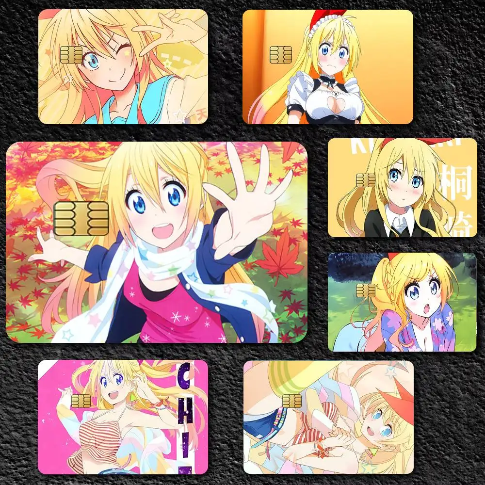 Anime F-False L-Love Kirisaki Chitoge Credit Skin Cover Card Stickers 4PCS Film Bus Pass Front Decoration Bank Debit Waterproof