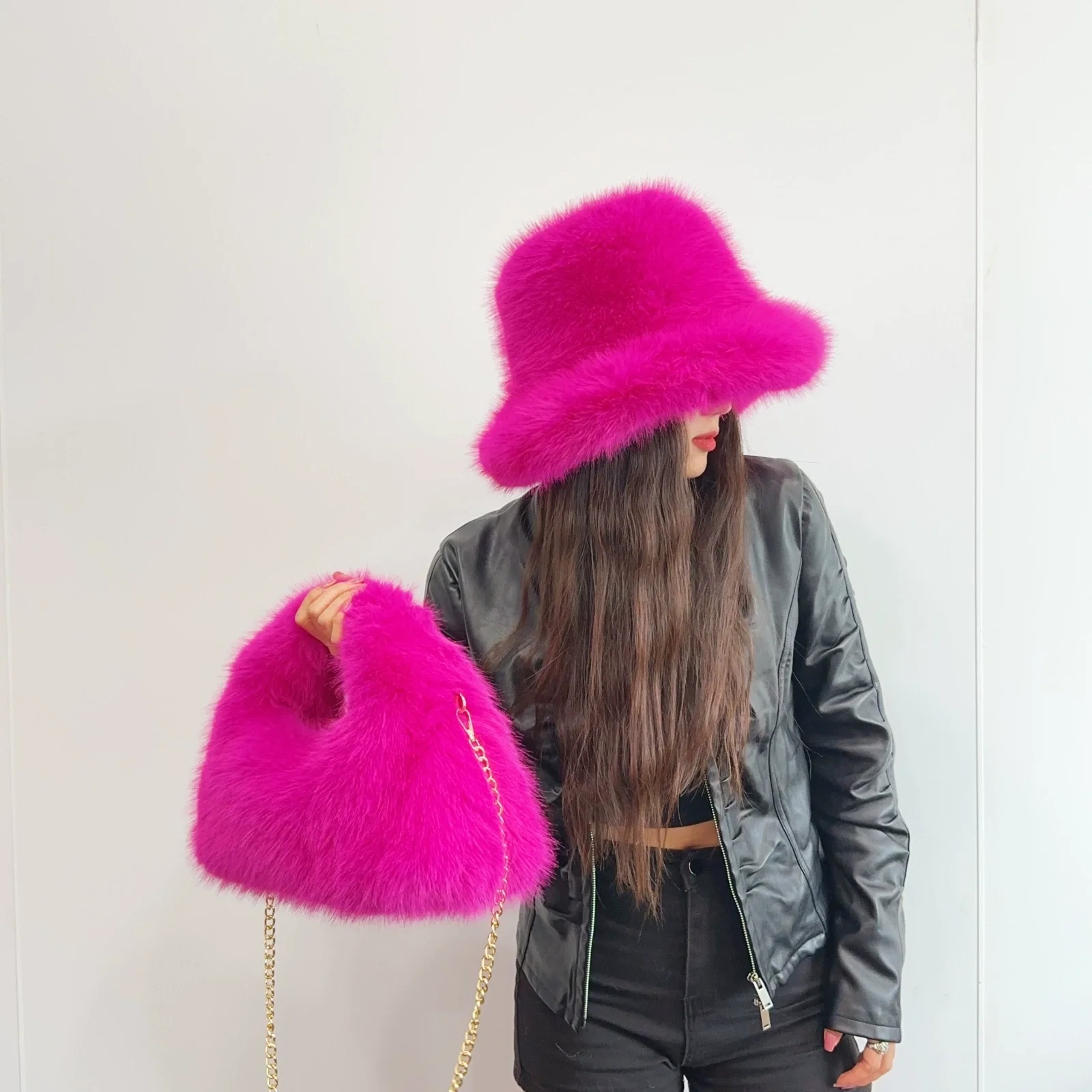 Y2K Autumn and Winter Women's Hats and Bags Faux Fur Bucket Hat Cow Printed Plush Warm Hat Holiday Bucket Hat  панама