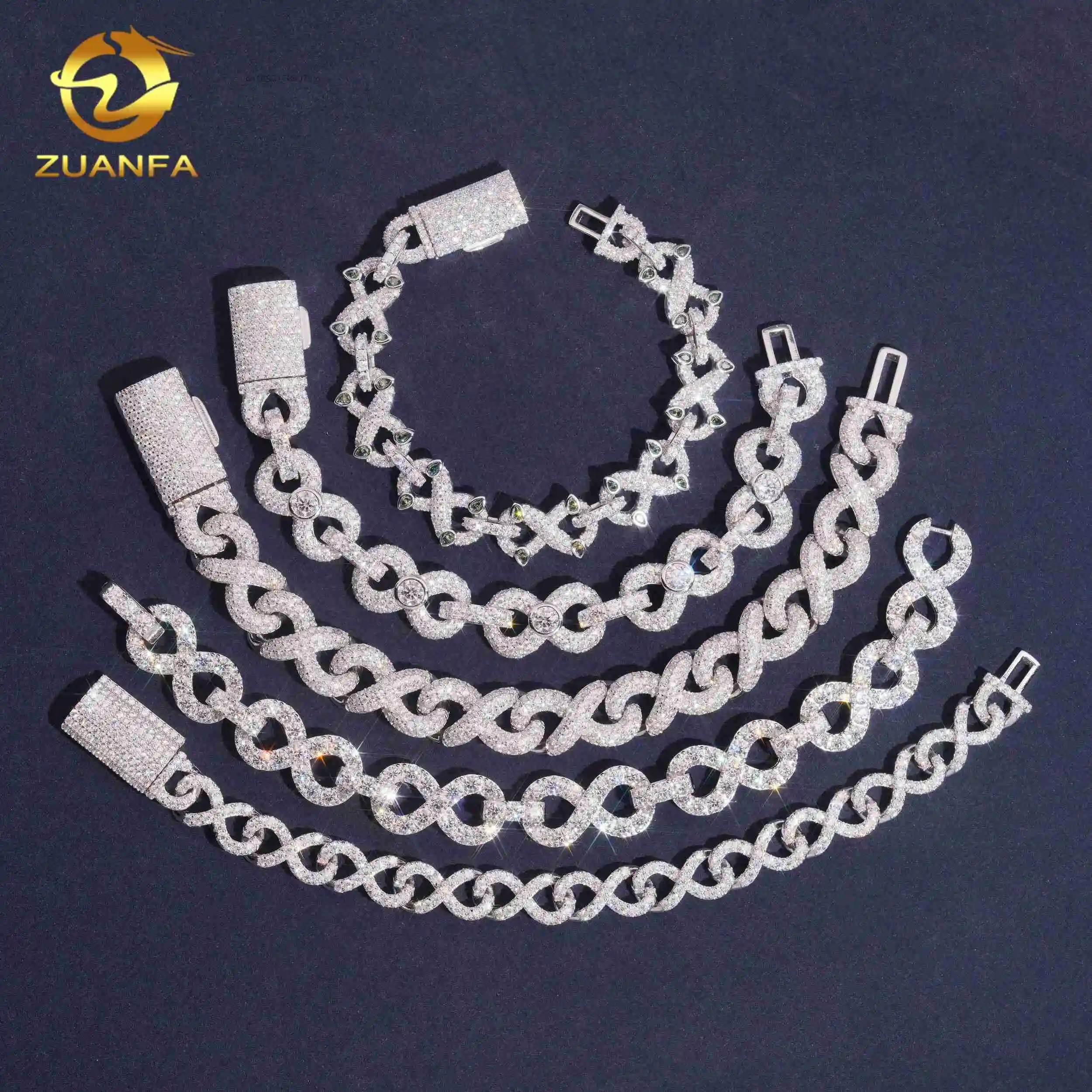Cuban Infinity Bracelet Pass Diamond Test VVS Moissanite 925 Sterling Silver Gold Plated Iced Out Hip Hop Linked Men Bracelet.