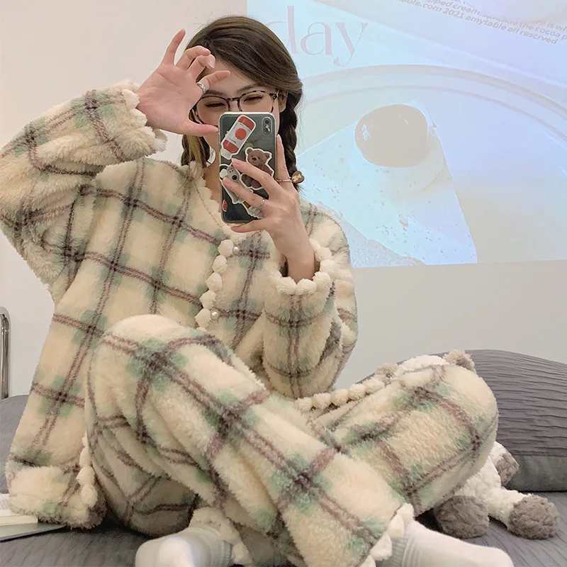 Female Fashion New Women's Pajamas Homewear Suit Long-Sleeved Autumn and Winter Homewear Large Size Loose Suit Comfortable