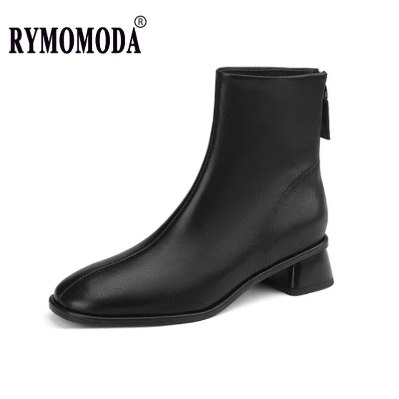 

Big Size 34-46 Women's Ankle Boots with Genuine Leather Zipper 4cm Med Heel Fashion Female Autumn Winter Warm Handmade Shoes