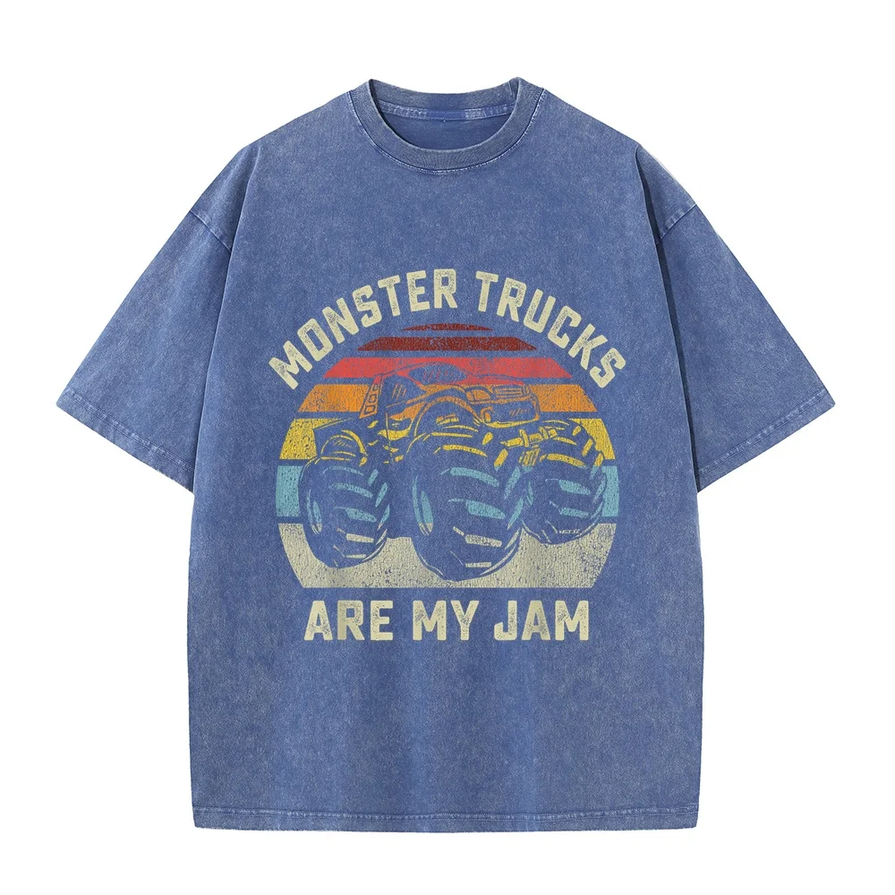 Vintage Monster Truck Retro Style Trucks Are My Jam T-Shirt T Shirts Linux Vestiti Uomo White 100 Cotton Tee Casual Funny Quote
