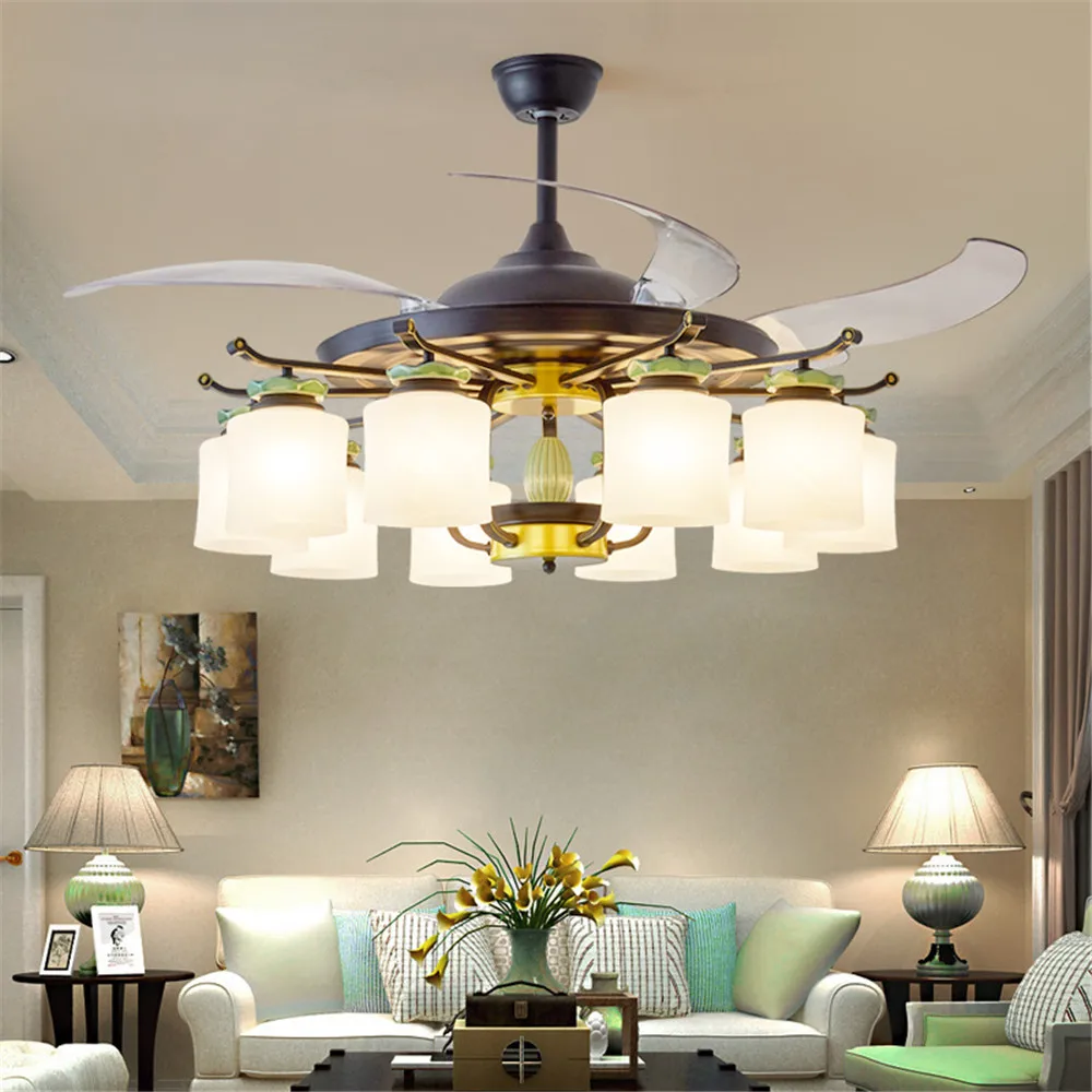 

Современный потолочный вентилятор Stealth со светодиодной подсветкой, роскошный потолочный вентилятор, освещение для ресторанов, гостиной, удаленный электрический вентилятор, светильники