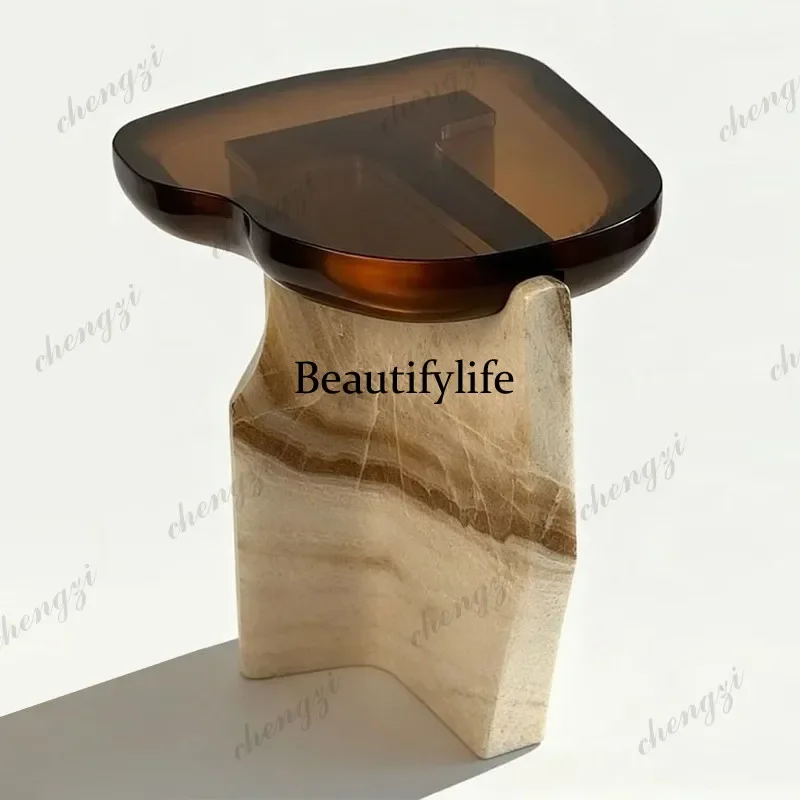 C139 Transparent resin special-shaped coffee table, high-grade light luxury FRP painted imitation stone edge table