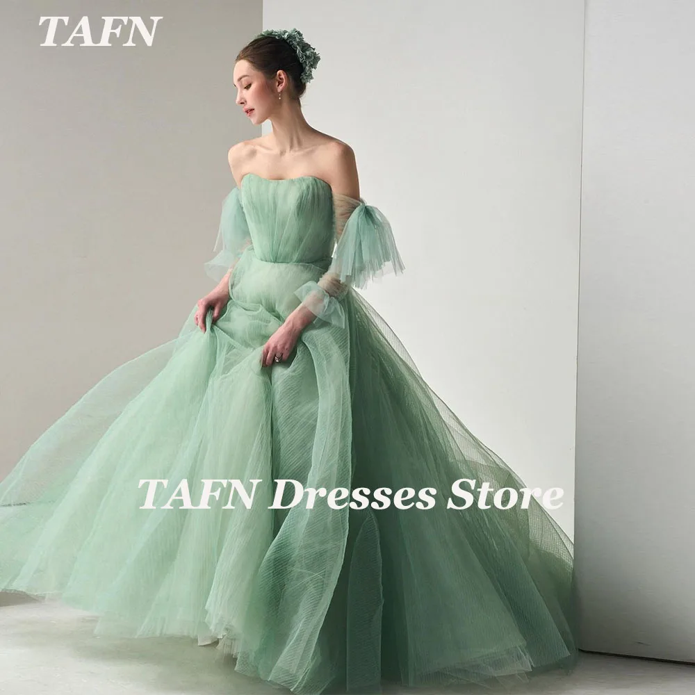 TAFN Mint Green Tulle Wedding Dresses Off the Shoulder Bridal Gown Custom Made Phoot Shoot Ball Gown for Bride