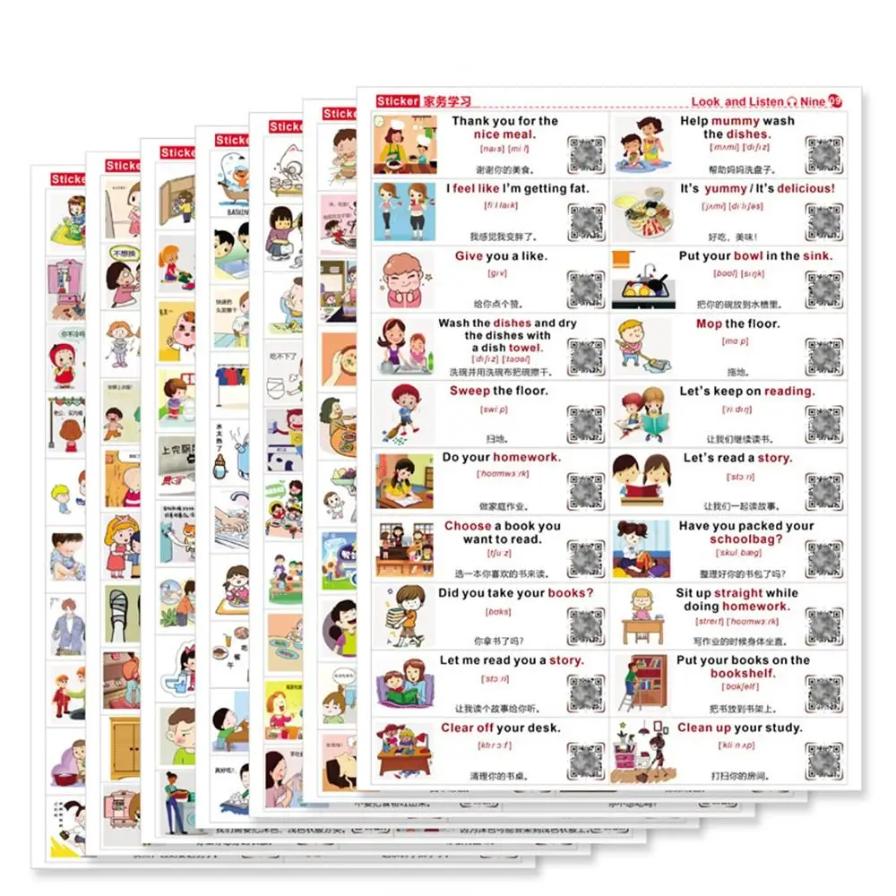 Life Scene Stickers Spoken English Stickers Labeling Stickers Enlightening English Words Sentences Sticker Adhensive